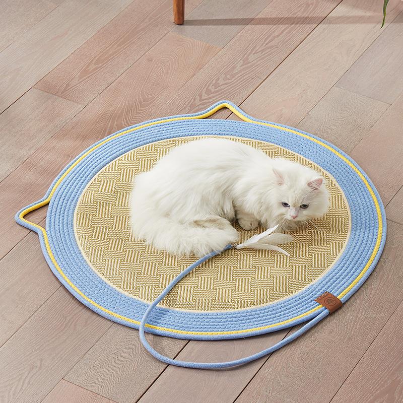 Summer Cute Cat Mat with Extra Large Rattan Cat Scratch Pad for Four Seasons High end Cat Scratch Board Is Not Easy To Lose Shavings