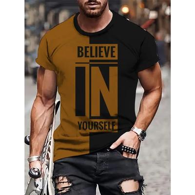 Camiseta de cuello redondo con estampado gráfico para hombre: suave, ligeramente elástica, ajuste regular, actividades al aire libre, primavera y otoño