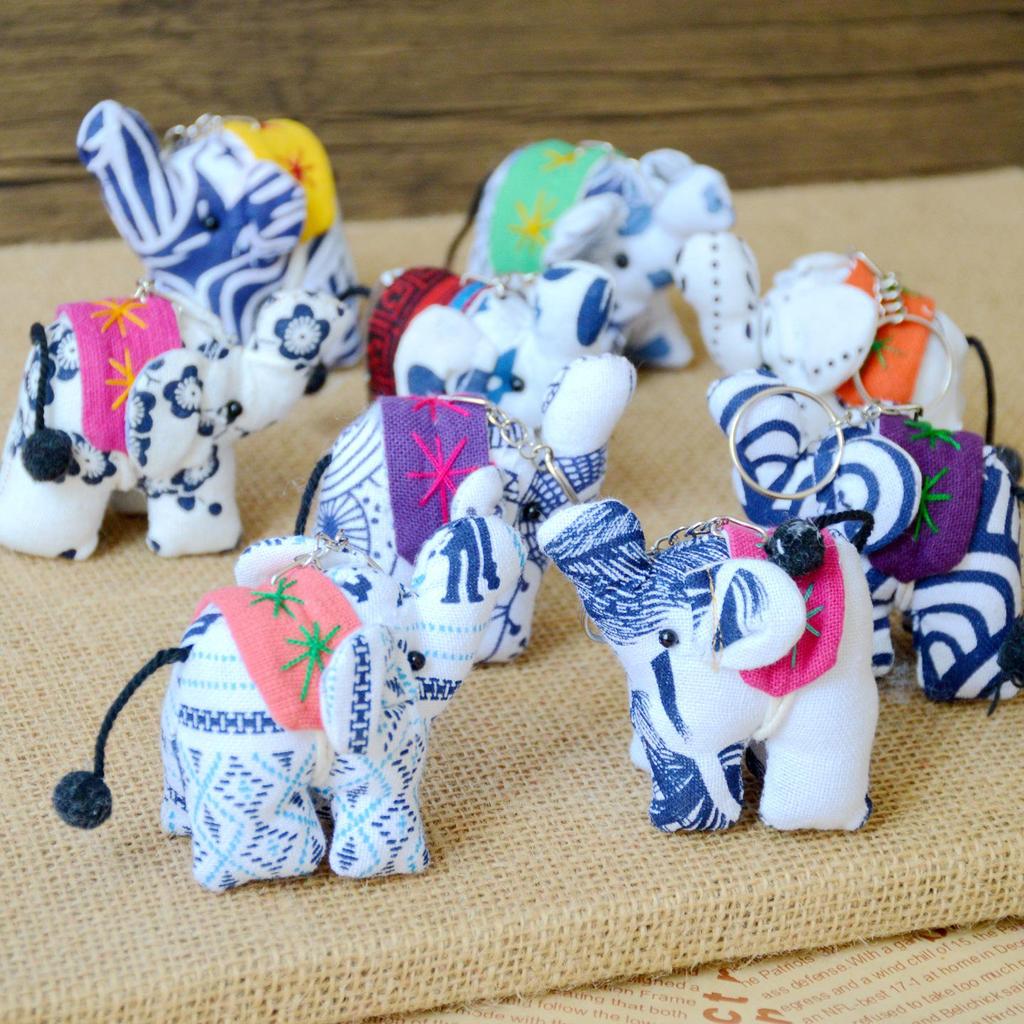 Yunnan Etnische Tie-dye Kleine Olifant Sleutelhanger & Hanger