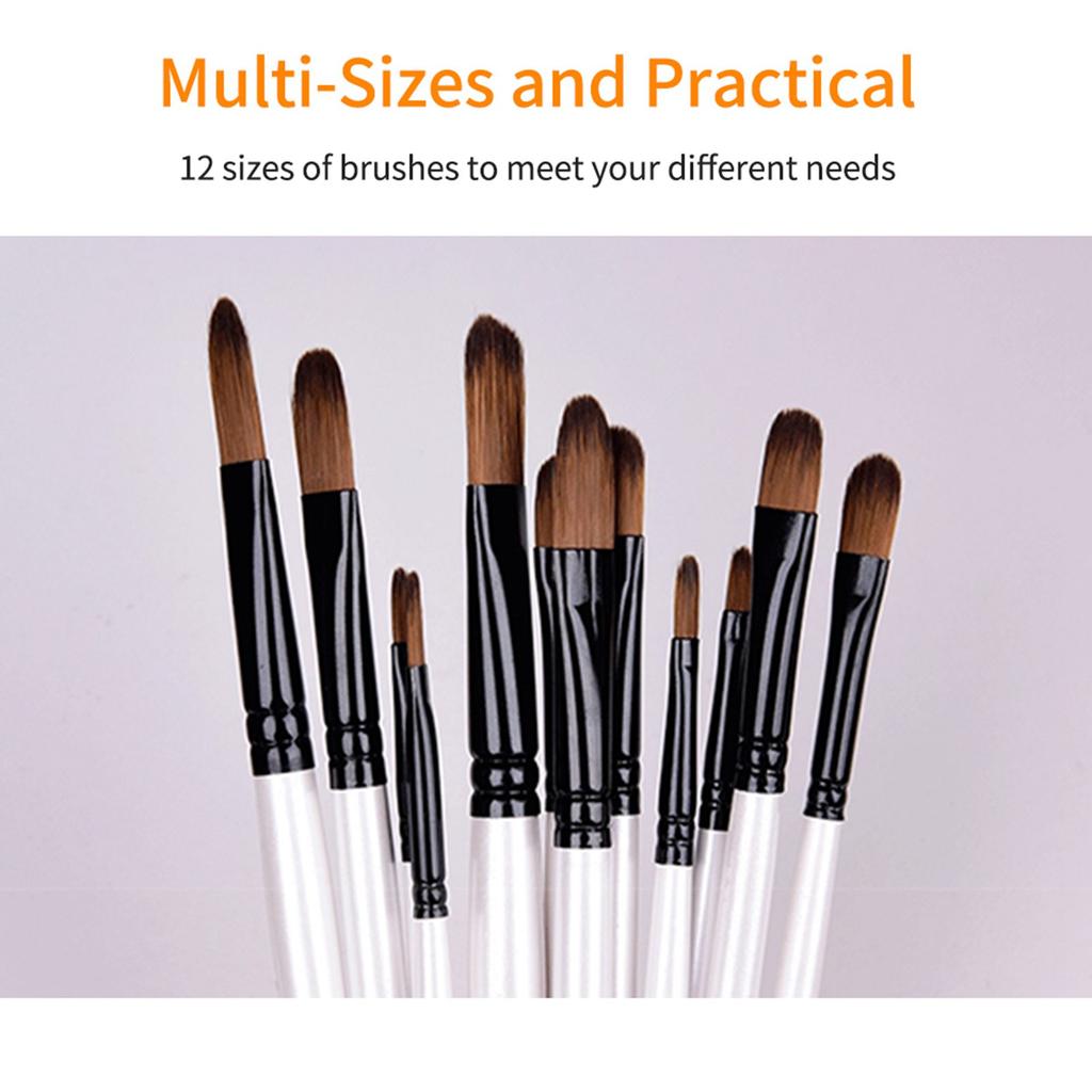 12pcs Filbert Paint Brushes Paintbrush Set Nylon Hair Paint Brush Set for Acrylic Oil Watercolor Painting Artist