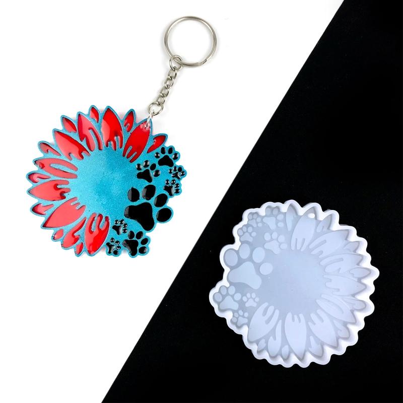 Shiny Glossy Sunflower Dog Paw Ornaments Silicone Epoxy Resin Mold DIY Keychain Pendant Jewelry for Valentine Gift Craft