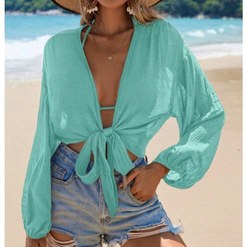 Beach Cover-up, Solid-color Bikini-style Beach Shirt