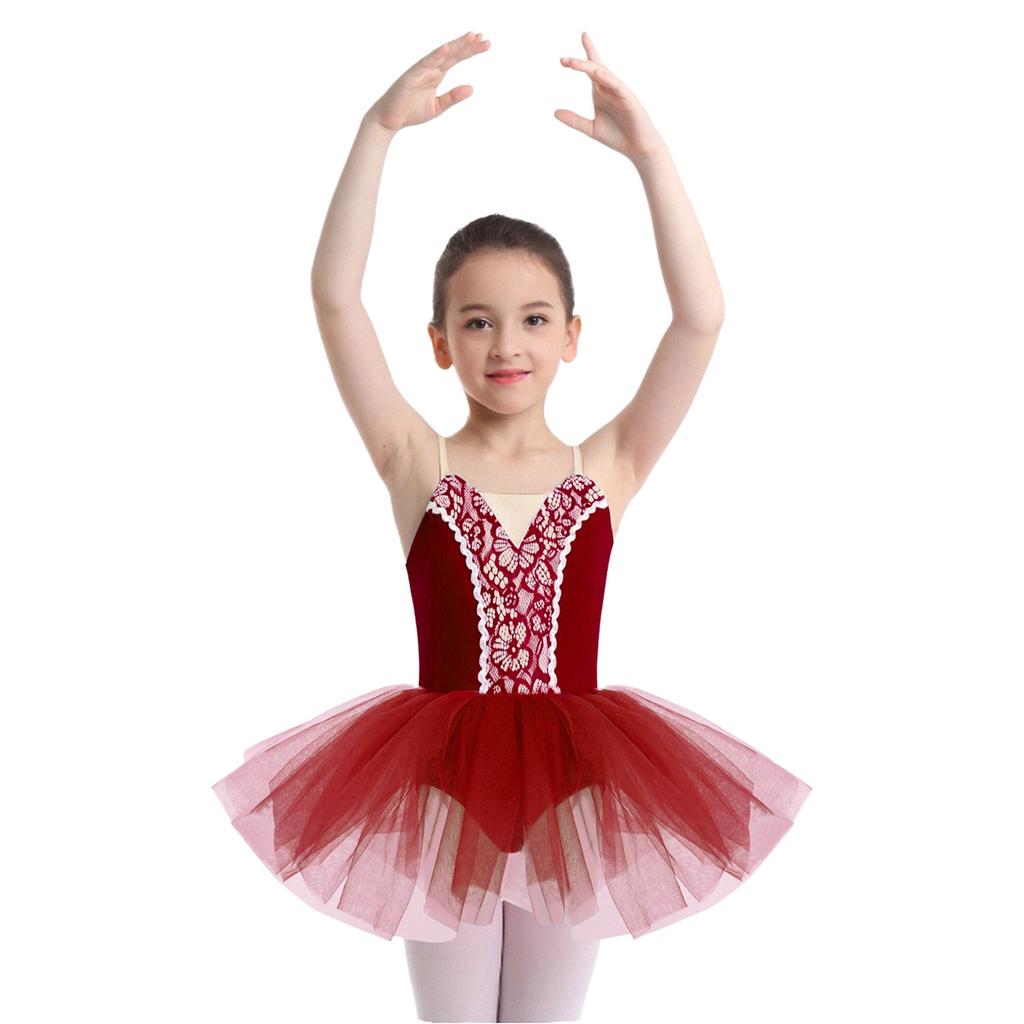 Dívčí baletní kostým na vystoupení: Bezrukávové krajkové tutu šaty s pohodlnými nastavitelnými ramínky pro snadné oblékání