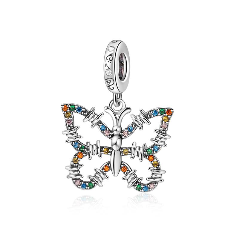 Fashion 925 Silver Colorful Butterfly Sparkling Beads Charms for DIY Bracelet Necklace Jewelry Making Gift