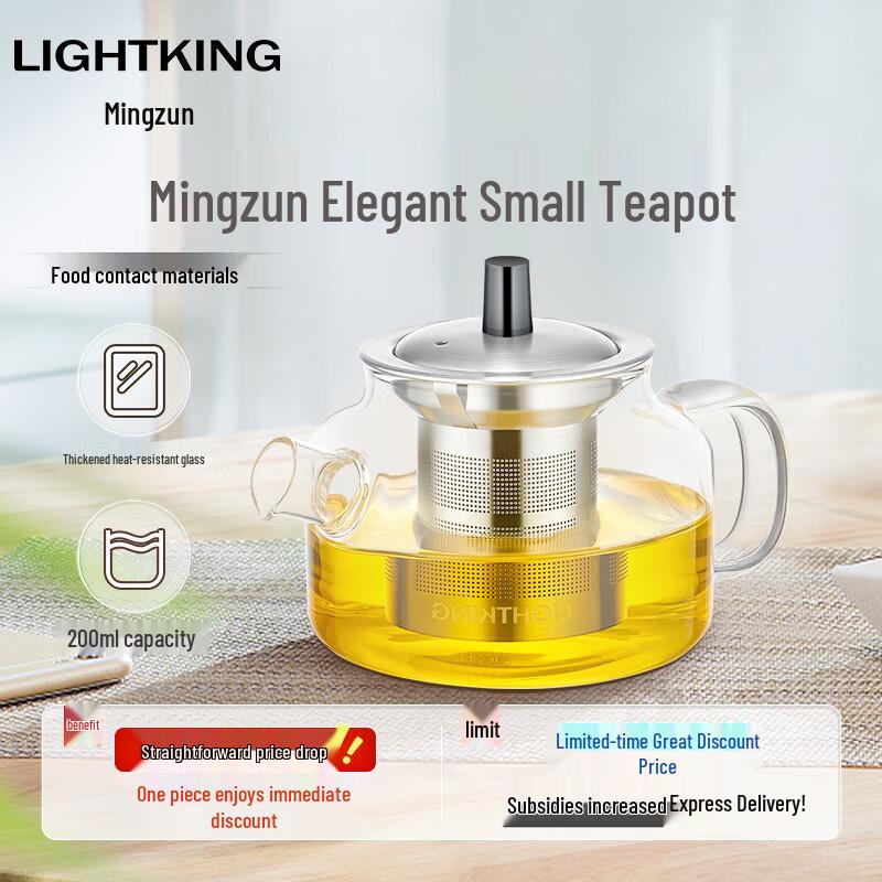 LIGHTKING Glass Teapot with Stainless Steel Filter