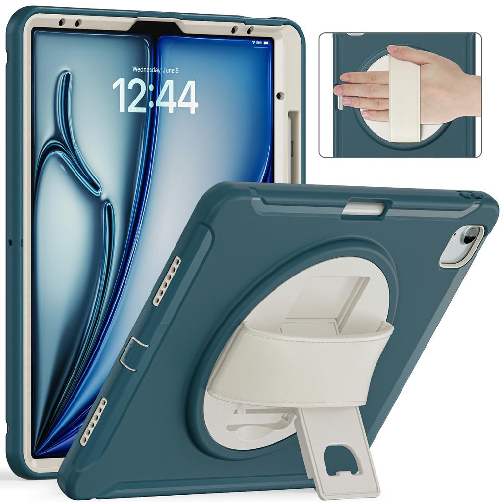 For iPad Air 13 (2025)/(2024)/Pro 12.9 (2022)/(2021)/(2020)/(2018) Case Kickstand PC+TPU+Silicone Cover with Pen Slot