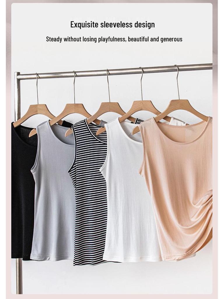 Herbst Reines Gestreiftes Seiden-Camisole: Ärmelloses Damen-Schlankheitstop für Unterwäsche oder Oberbekleidung