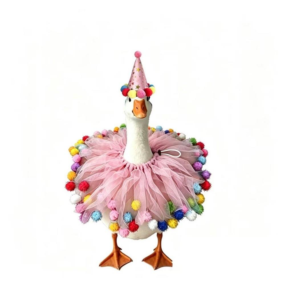 2Pcs/Set Hat and Tutu Collar Lawn Goose Clothes Colorful Pom-Pom Goose Clothes Farmhouse Style