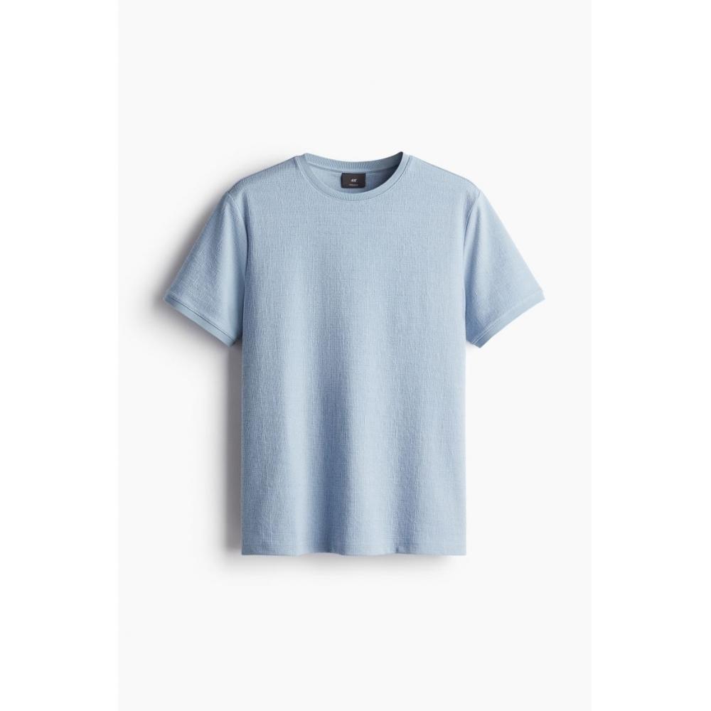 H M Regular FiT TexTured T sHirT ligHT Blue