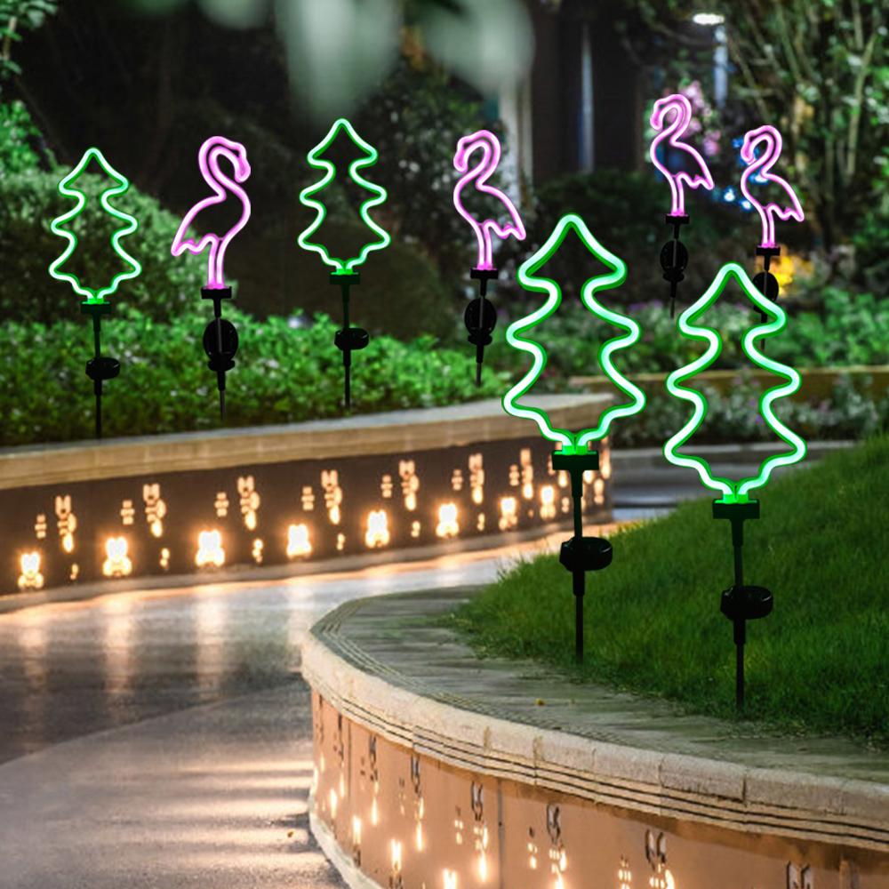 Neon Solar Garden Light Waterproof Landscape Courtyard Lamp Christmas Tree Flamingo Neon Lights Christmas Party Decor Supplies
