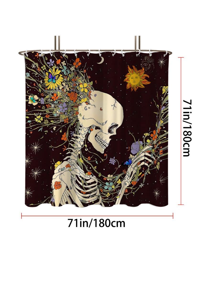 

1 шт. Водонепроницаемая шторка для душа с принтом черепа на Хэллоуин, занавеска для приватности с 12 крючками, разные размеры, можно стирать в машине 90x180cm