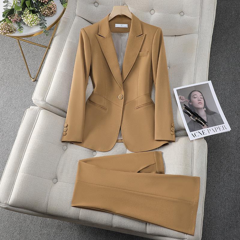 2026 Modischer Khaki-Blazer mit Temperament für Damen - Professionelles Frühjahrs-/Herbst-Anzug für Jahresversammlungen