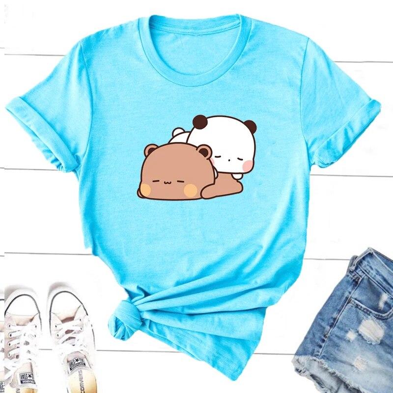 Cute Bubu and Dudu Are Sleeping Cute T Shirts Women Cotton Kawaii Cartoon Funny Graphic Tshirt Summer O Neck 90s Clothes Tees Unisex