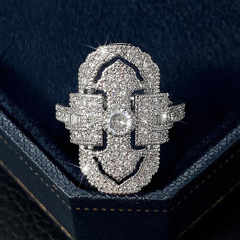 New Creative Design Geometric Shaped Cubic Zirconia Women Rings Modern Fashion Wedding Engagement Accessory Zircon Wholesale