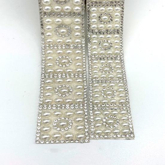 Faux Pearl Rhinestone Ribbon 1 Yard Self Adhesive Decorative Strip Elegant White Faux Pearl Accent Strip for Clothing Shoes Phone DIY Crafts