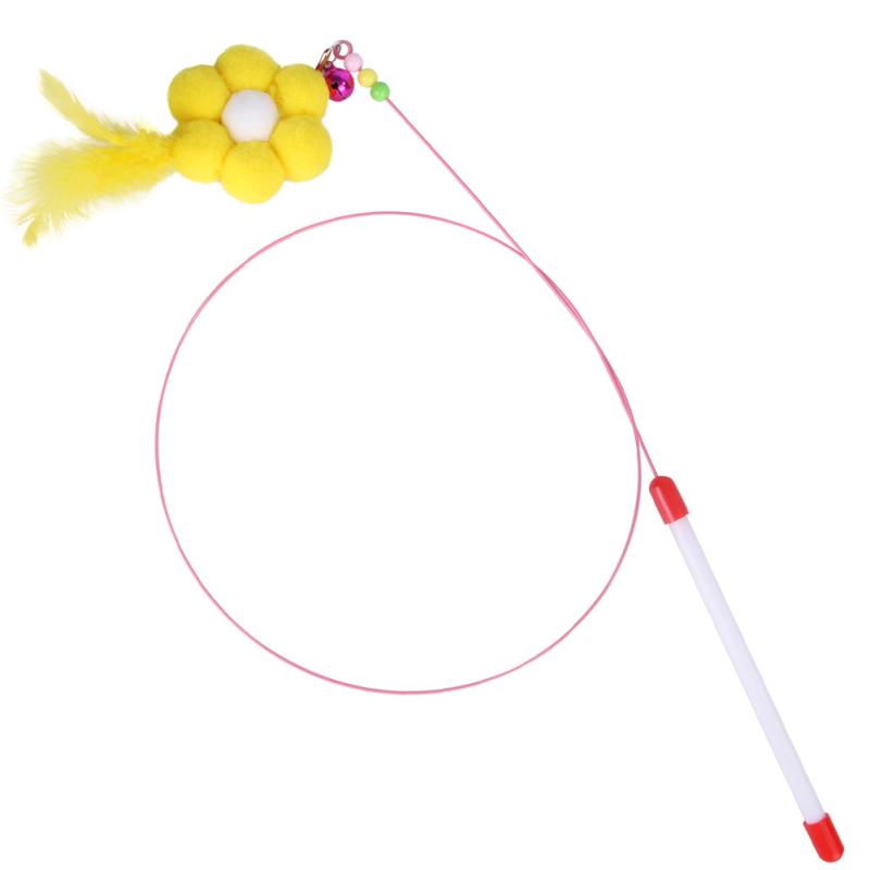 Lustige Feder-Teaser-Stange, Katzen-Teaser mit Plüsch-Blumenglocke, interaktives Haustierspielzeug