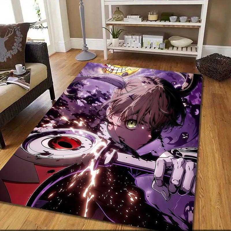 Soul Eater Flannel Pattern Square Carpet,Area Rug,Carpet Rug for Living Room Bedroom Sofa Playroom Decor,Non-slip Floor Mat