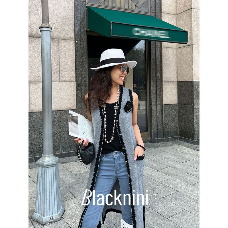 Blacknini Yin Huafu/Exquisite Wool Tencel Blended Two-Color Knitting Sleeveless Vest Bottoming Shirt