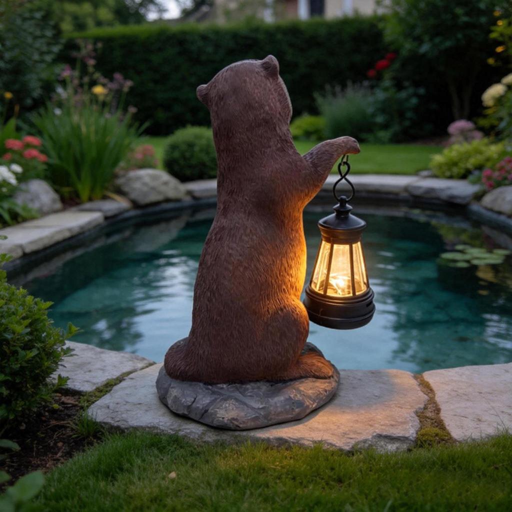 Solar Garden Statues Animal Figurine Light Outdoor Decor Solar Animal Statue With Lantern for Yard Backyard Lawn Patio Porch