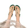 Flat bottom large size sandals women's summer new fashion rhinestone flower toe elastic casual sandals