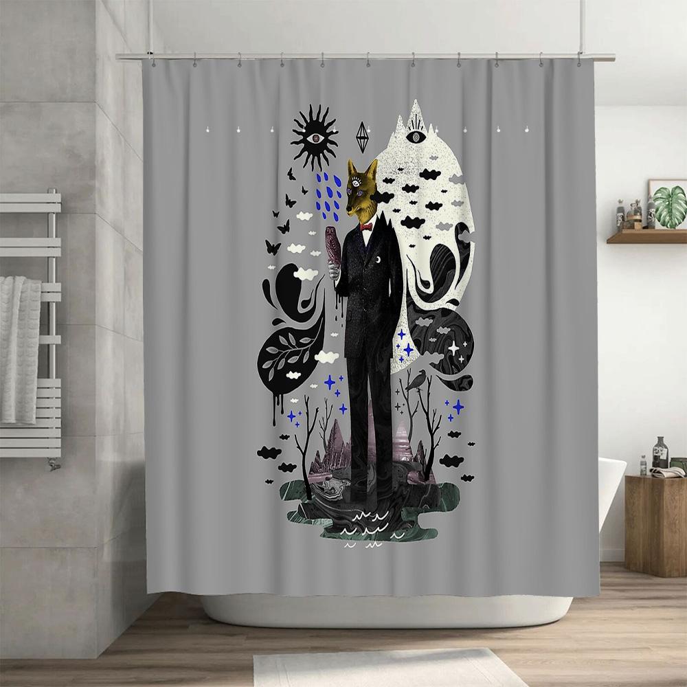 Gothic Horror Shower Curtain Dark Academia Tapestry Macabre Home Decor Spooky Halloween Bathroom Set Vintage Gothic Art