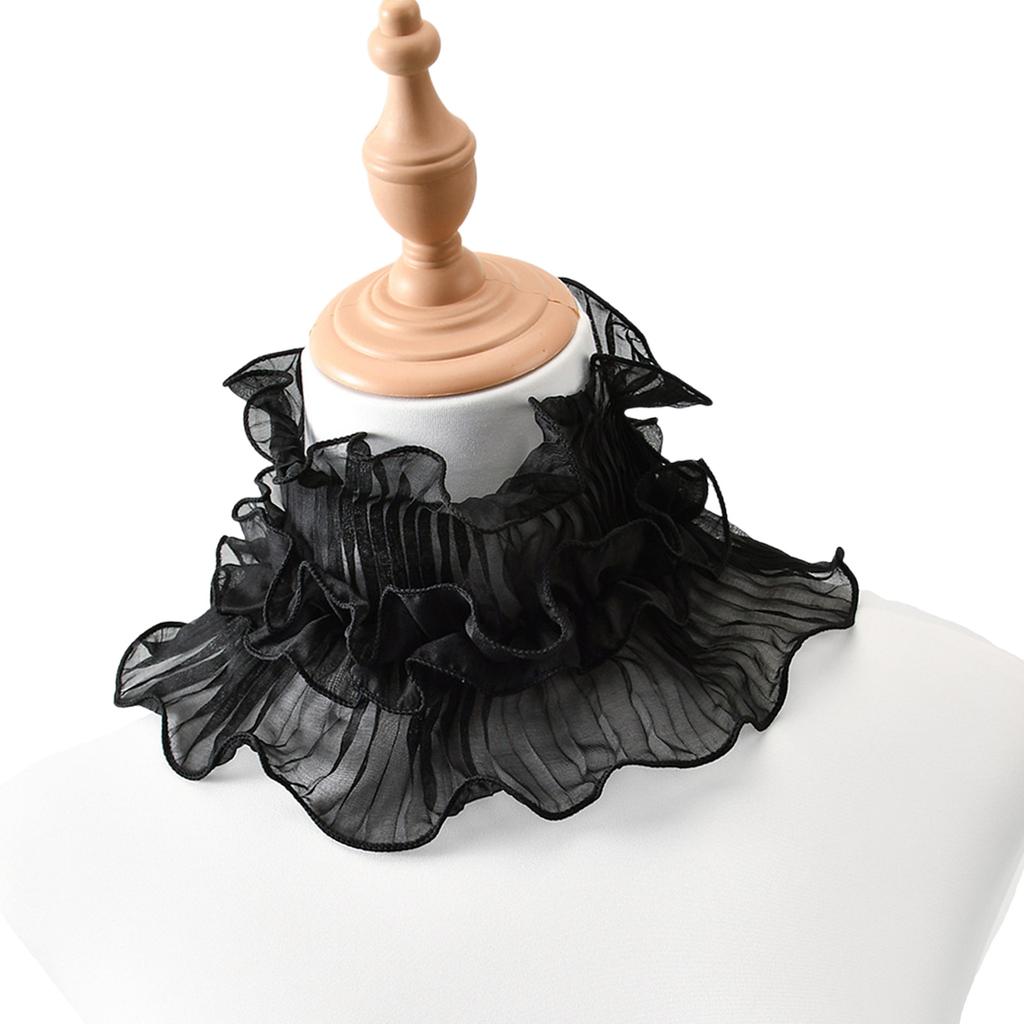 Spring Summer Floral Lace Trim Polyester Neck Scarf Versatile Women's Shirt Collar Design with Ruffled Edge for Stylish