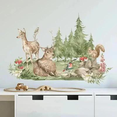 Cartoon Forest Animals Wall Stickers For Kids Rooms Children Baby Bedroom Livingroom Animals Home Decoration Wall Decals Poster