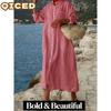 Fashion Autumn Winter POLO Neck Long Sleeve Solid Color Print Casual Dresses