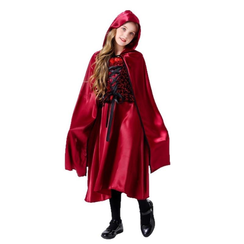Halloween Fairy Tales Children's Little Red Riding Hood Cosplay Suit Stage Play Costume Red Dress