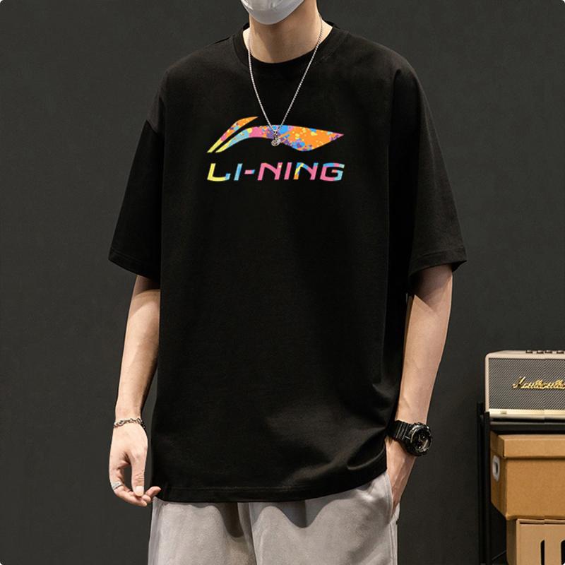 Li Ning Sports Fashion Series Logo Letter Pullover Short Sleeve T-Shirt Mid Waist Five-Point Shorts Casual Sports Set Unisex Set AHSU835-1+AKSU747-2