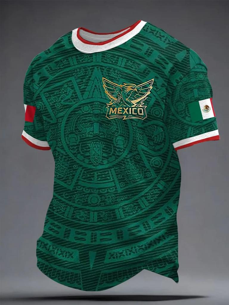 Neues Herren Mexiko Nationalfußballtrikot 3D-Druck Schnelltrocknendes Fußball-T-Shirt Sportliches Trainings-T-Shirt für Fans Spieltag Tägliches Tragen