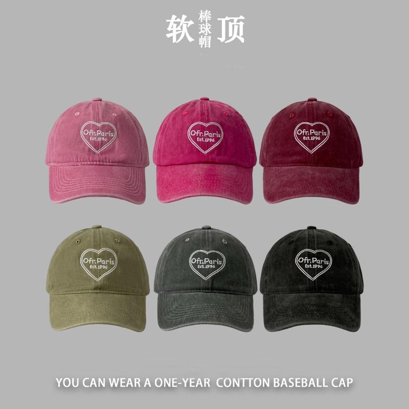 Sweet pink love cap children spring and summer new washed old curved brim casual soft top baseball cap