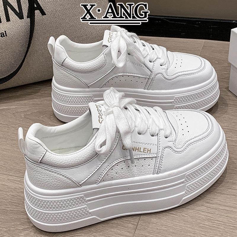 Leather little white shoes muffin thick sole height increase cm small women's shoes autumn new casual sports board shoes