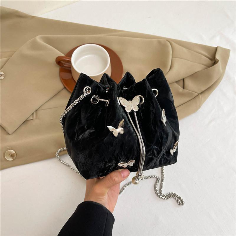 Stylish Black White Pink And Silver Trendy Crossbody Bucket Bag For Women