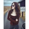 Chic Coffee Square-Neck Slim-Fit Long-Sleeve Top for Women - Perfect for Autumn & Winter