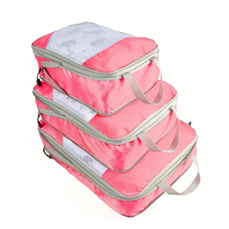 3pcs Portable Travel Storage Bag Set With Mesh Stitching, Double Layer Zipper Foldable Luggage Organizer, Clothing Storage Bags