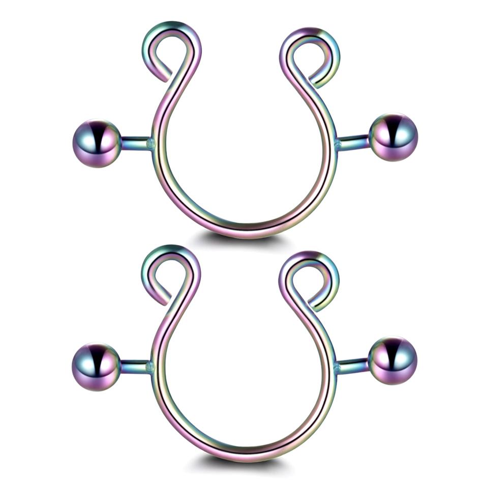 2 stuks/lot Chirurgisch Staal Nep Sexy Tepelklemringen Bedel Faux Tepelschild Niet-piercing Ringen Lichaamssieraden voor Vrouwen Cadeau