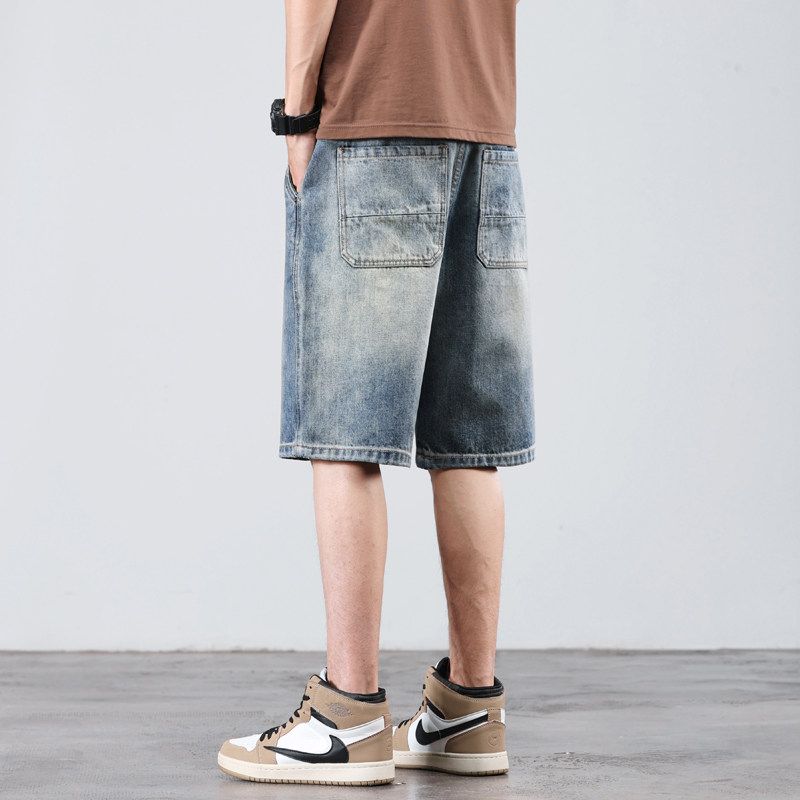 Clearance Vintage Denim Shorts for Men, Summer Thin Loose Straight Five-Point Pants, Trendy Casual Mid-Length Shorts