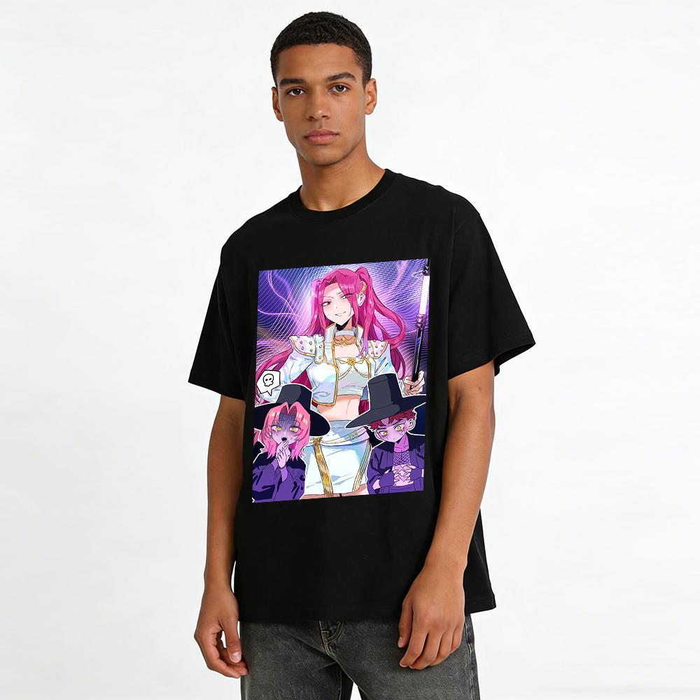 Anime Secondary Magenta Hair Purple Eyes Witch Print Top Trendy Niche Casual T-Shirt Pure cotton T-shirt