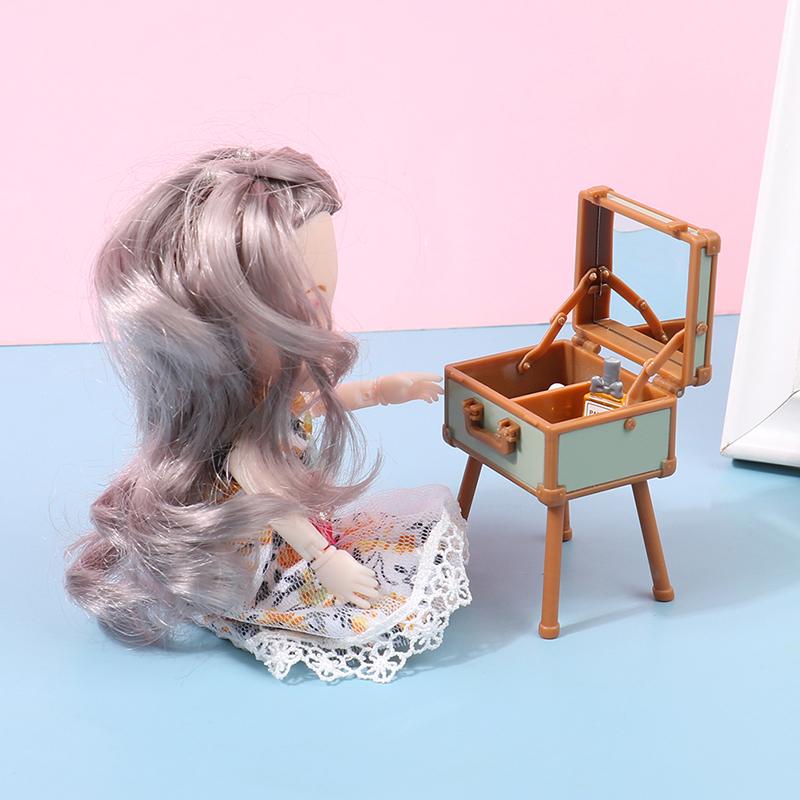 1Set 1:12 Dollhouse Miniature Makeup Box Makeup Mirror Model Home Scene Decoration Doll Pretend Play Furniture Toys Accessories