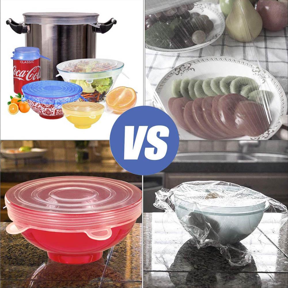 6PCS Adaptable Lid Silicone Cover Food Caps Elastic Stratchy Fresh Microwave Lids Stretch Silicone Cover for Kitchen Accessories
