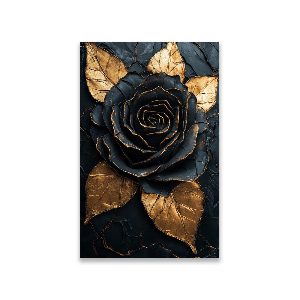 Gold Floral Wall Art Poster Botanical Flower Print Abstract Golden Flower Canvas Painting Luxurious And Elegant Bedroom Decor 21X30CMNo Framed