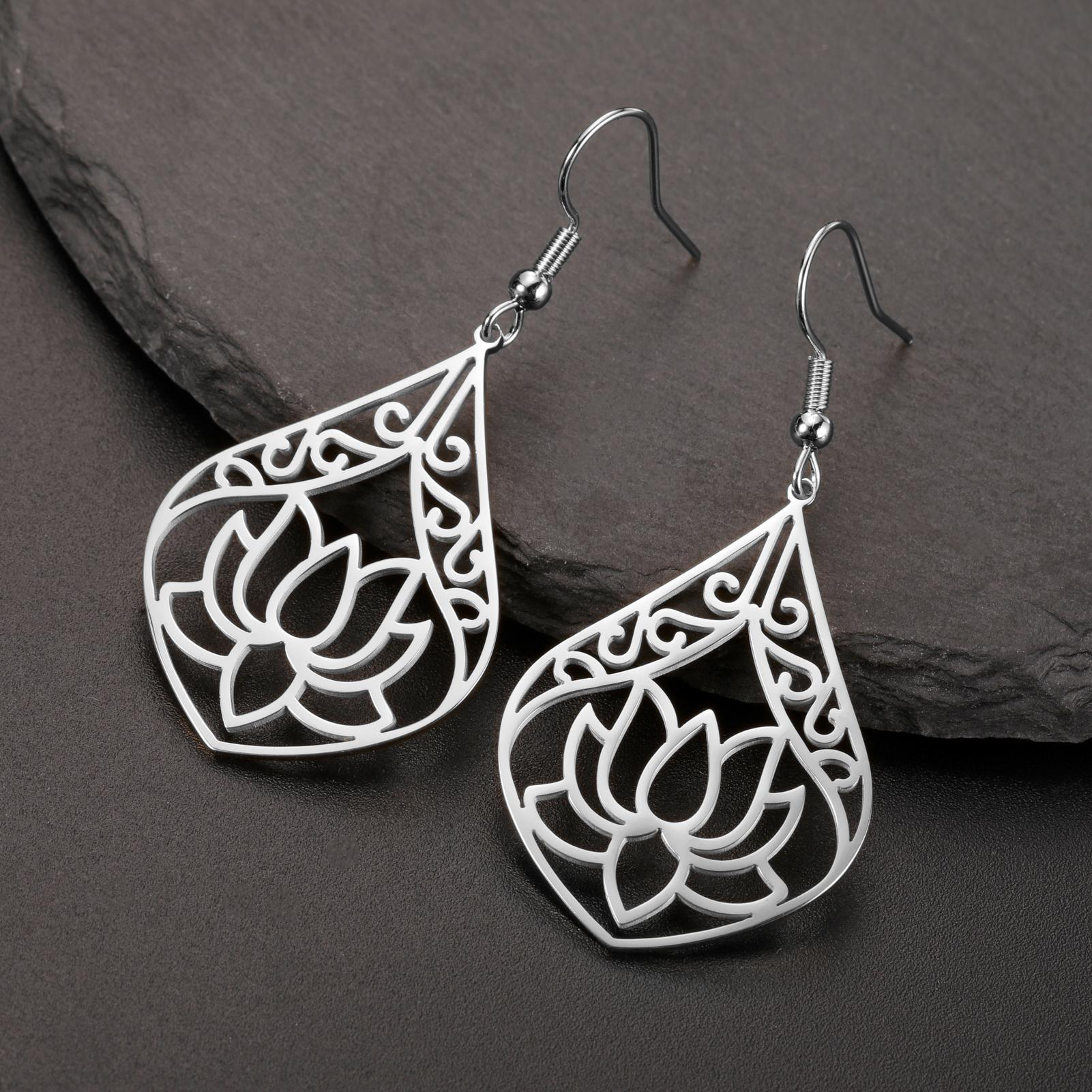 

LIKGREAT Stainless Steel Lotus Flower Earrings Drop Dangle Earring Jewelry for Women Girl Ethnic Buddhist Symbol Gifts 2025
