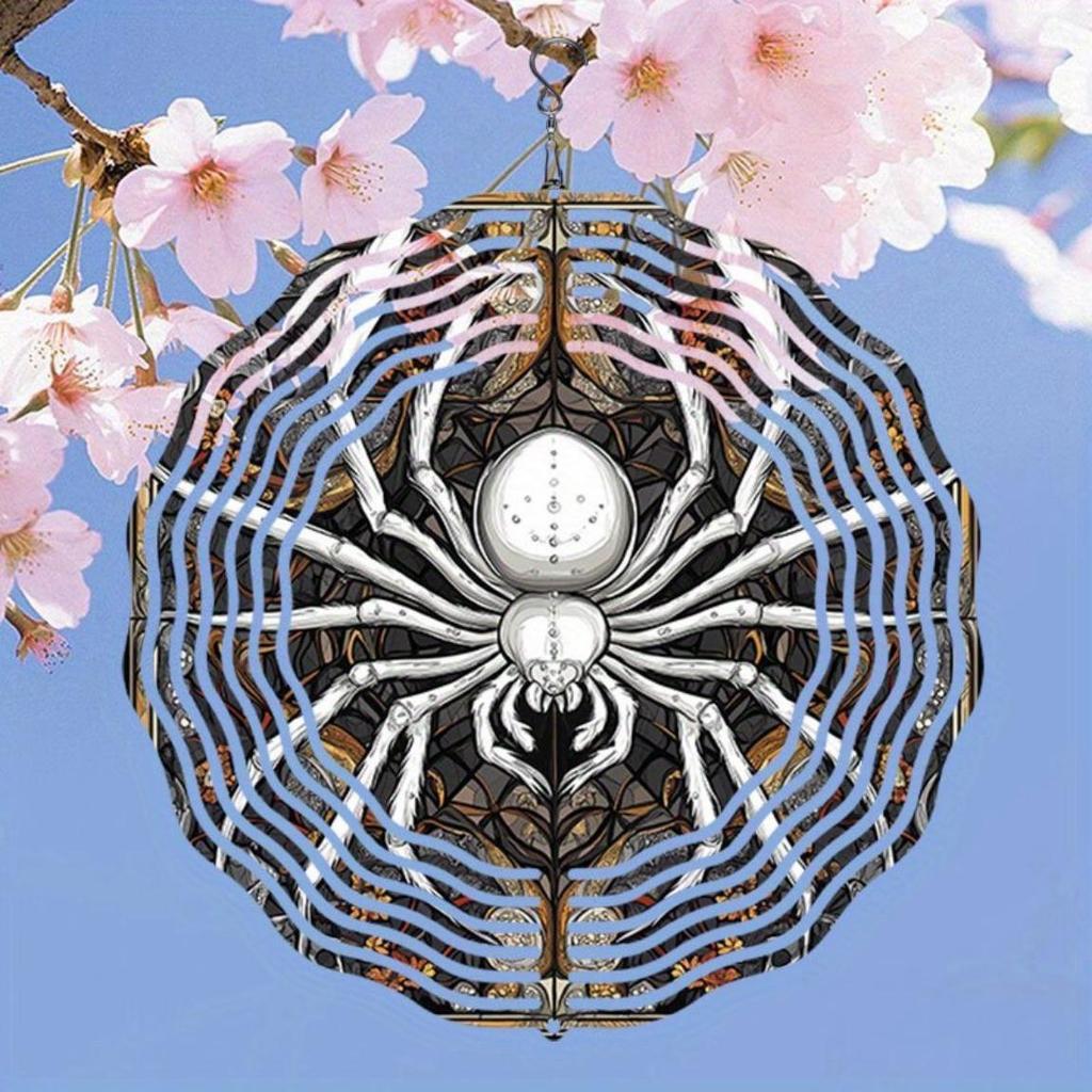 Vintage 2D Metall Spinne Windspiel für Außen Garten Dekoration Kinetische Hängende Kunst mit Komplexem Spinnennetz Design Thanksgiving Halloween