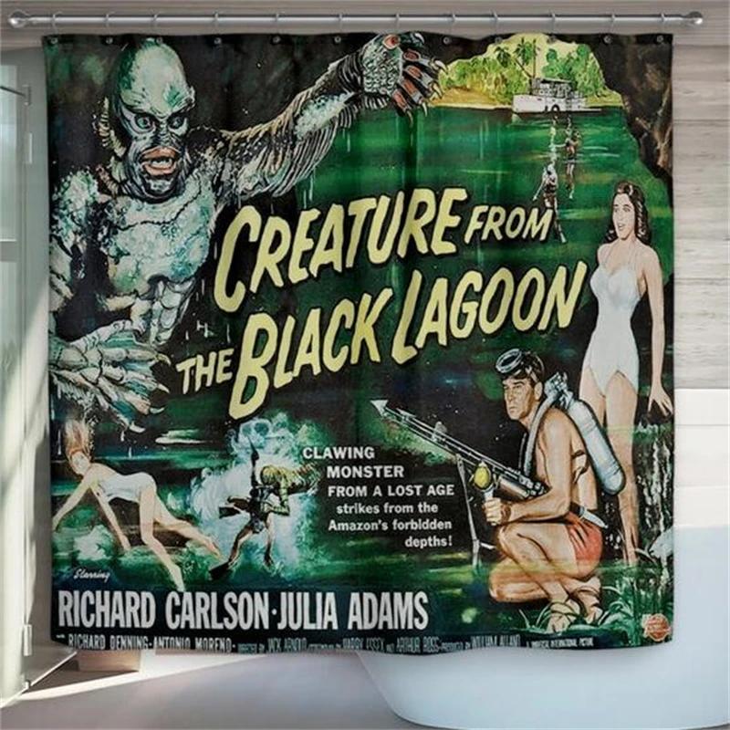 Creature From The Black Lagoon Horror Movie Monster Film Retro Shower Curtain Bath Decor Christmas Gift