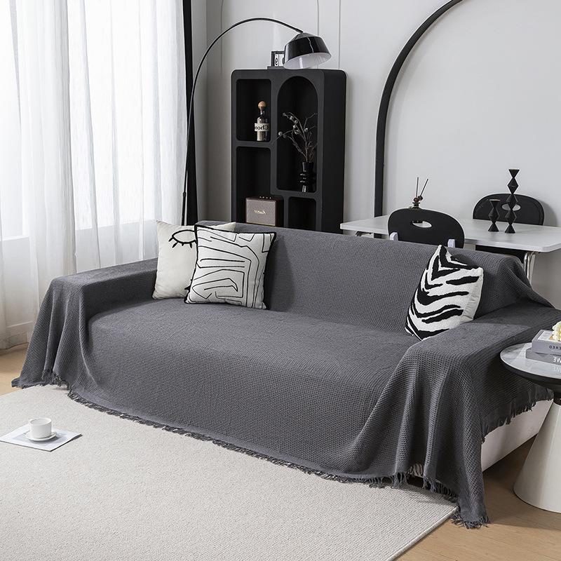 Nordic solid color four-season cotton thread blanket, simple seat cushion ins wind sofa towel, fashionable lunch break blanket