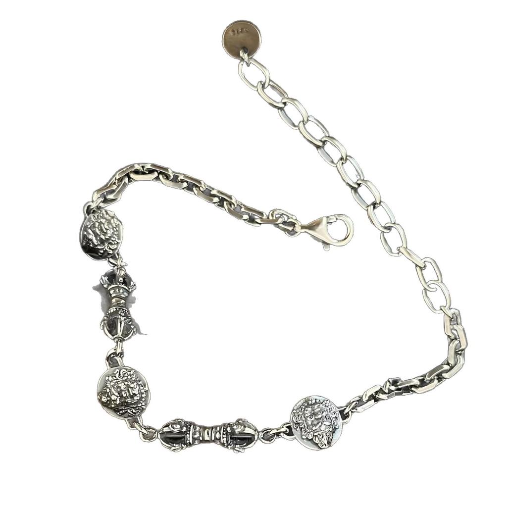 Náramek s Buddhovou sochou boha bohatství a Vadžrou ze sterlingového stříbra S925 pro ženy - Originální niche design