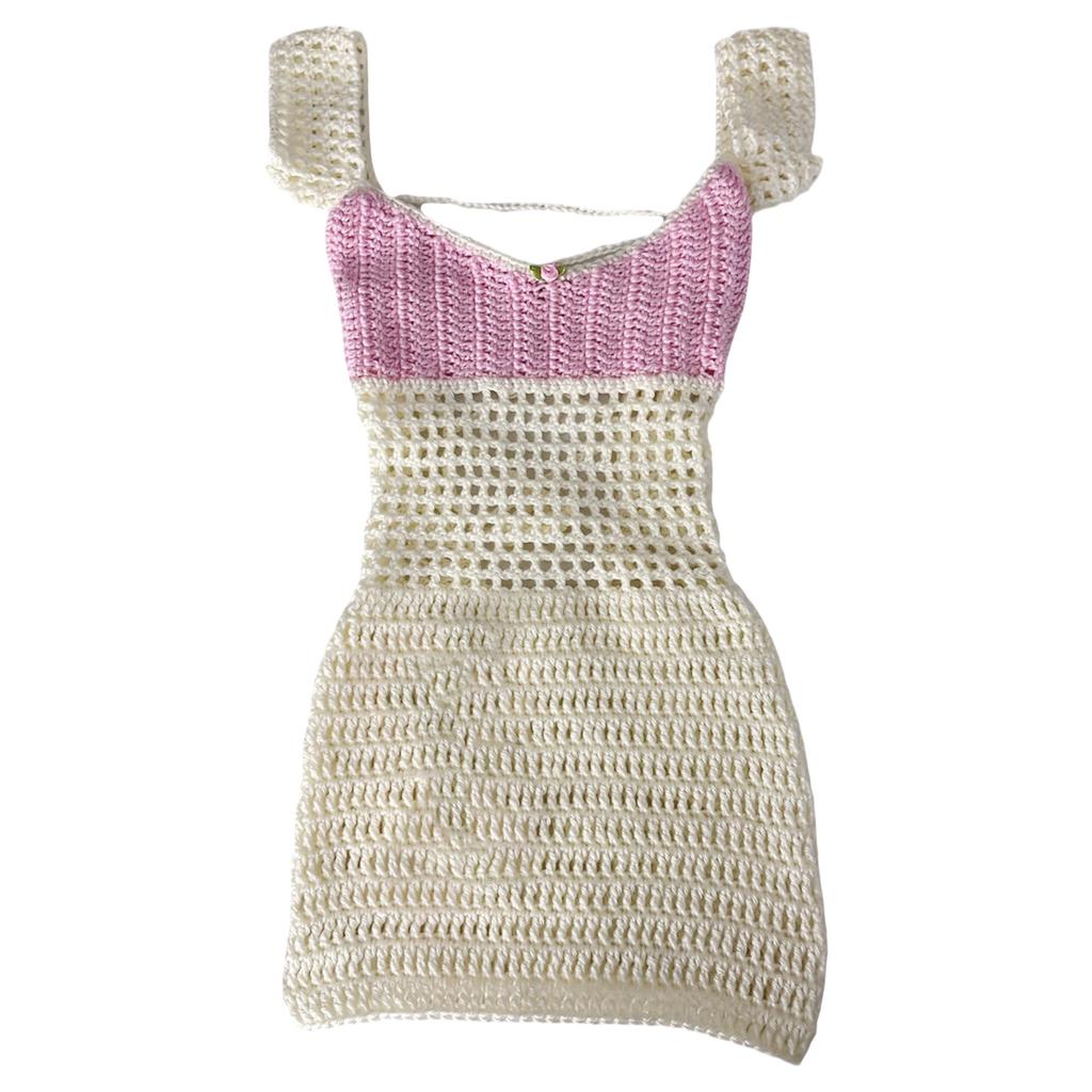 Summer Women's Low Cut Vest Sexy Backless Strappy Knit Slim Hip Dresses