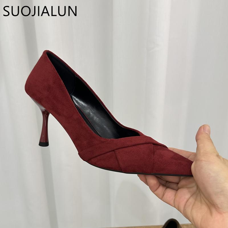 Fashion SUOJIALUN 2025 Autumn New Brand Women Elegant Pumps Shoes Fashion Pointed Toe Shallow Boat Shoes Thin High Heel Dress Single Sho