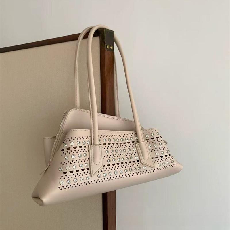 

Fashionable Hollow-out Irregular Handbag Rhinestone Large Capacity Multi-compartment Shoulder Bag Women s Retro Underarm Bag 34x9x18cm абрикосовый